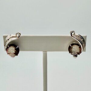 Vintage Sterling Silver Cameo Screw-Back Clip-On Earrings